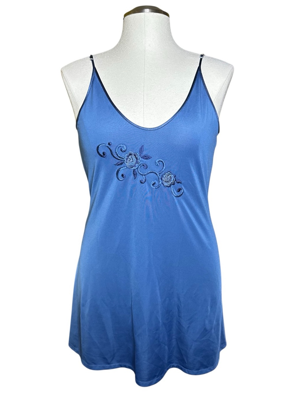 Secret Treasures True Blue Embroidered Floral Night Y2k Fall Dress